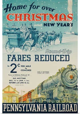 Pennsylvania Railroad Travel Poster, Home For Christmas