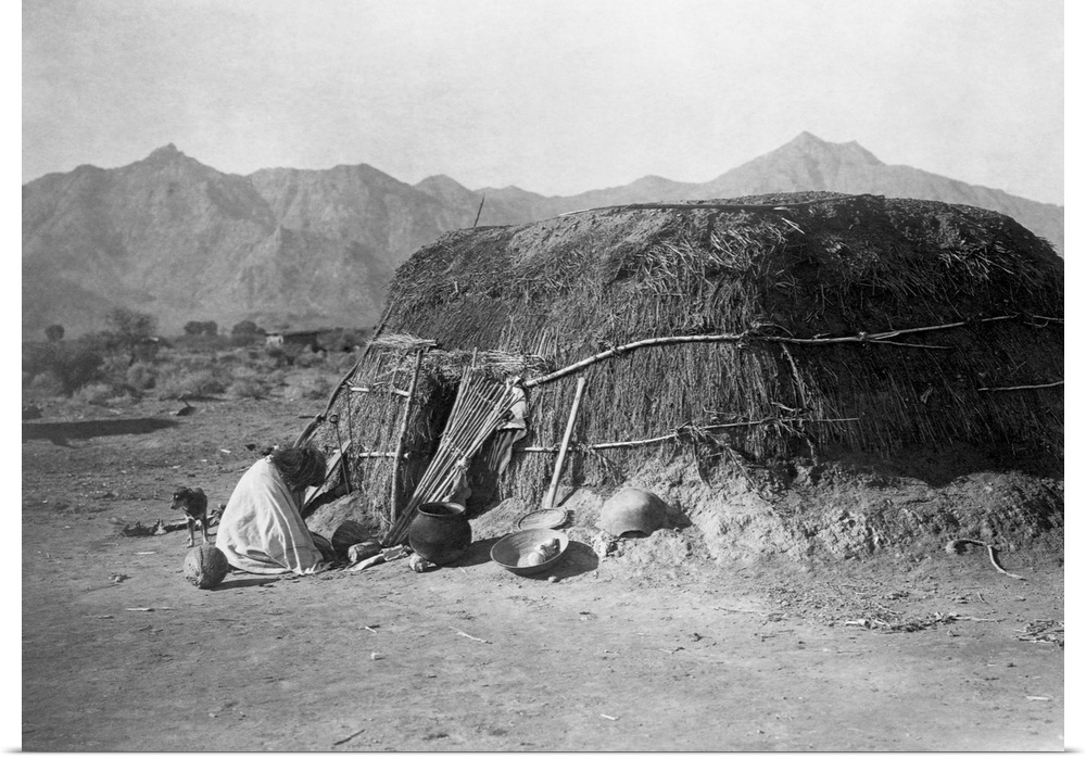 A photograph of a Pima round dwelling, or ki, published in a portfolio supplementing Volume II of The North American India...