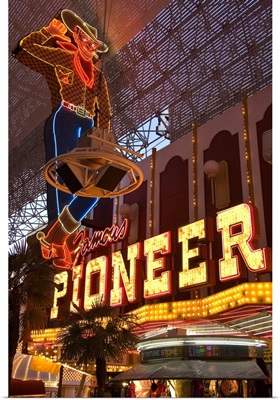 Pioneer casino cowboy neon sign on Fremont Street.