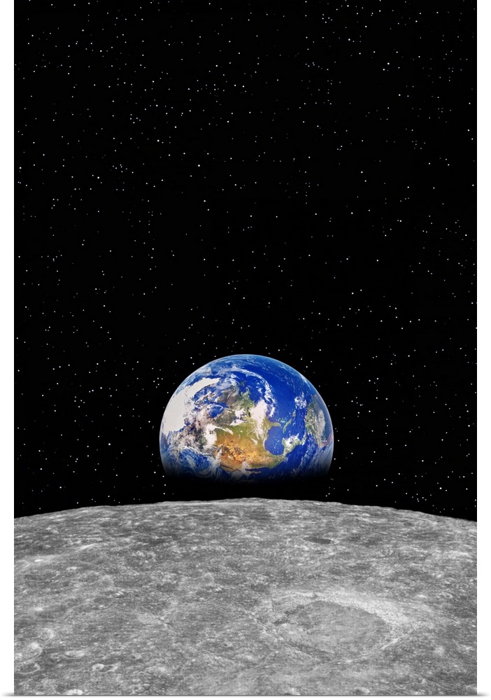 Planet earth rising over Moon