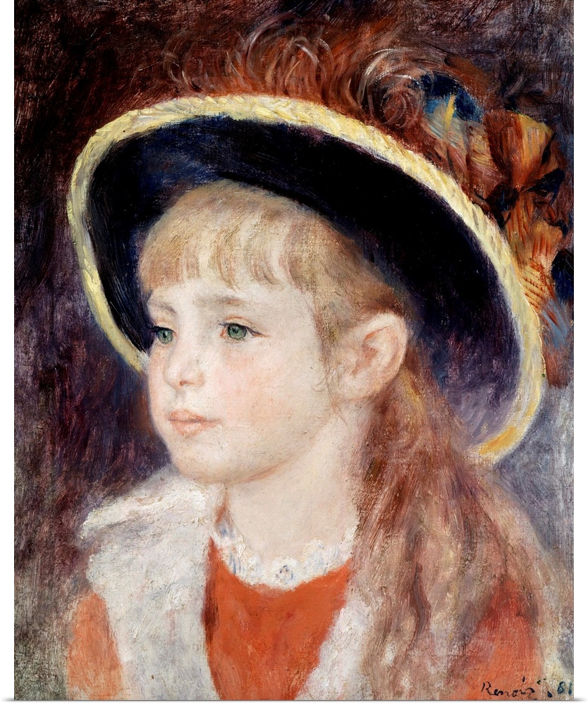 Portrait of a Young Girl in a Blue Hat (portrait of Jeanne (Jane) Henriot), Painting by Auguste Renoir (1841-1919), 1881, ...