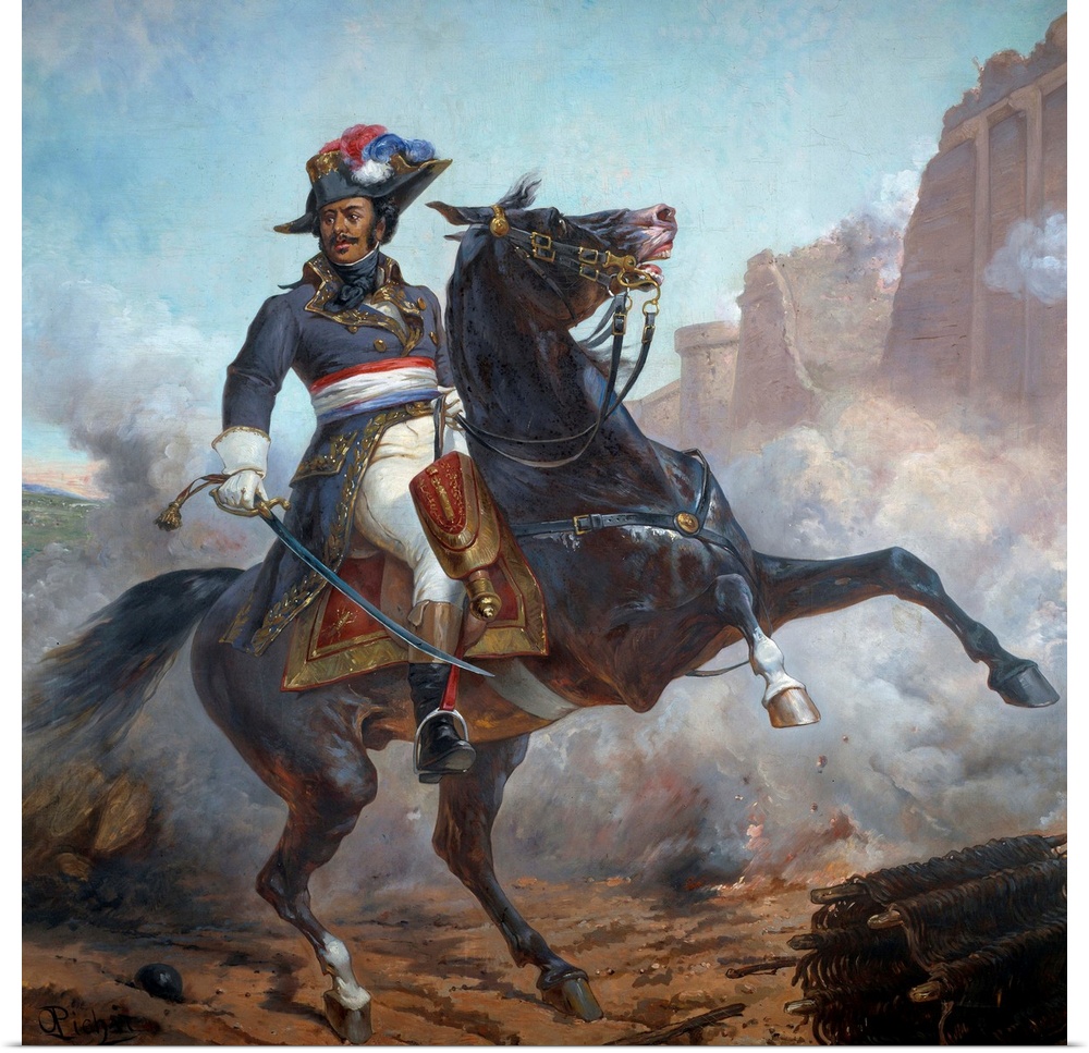 Equestrian portrait of General Alexandre Davy Dumas (1762-1806), father of Alexandre Dumas. Painting by Olivier Pichat (ci...