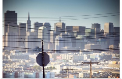 Power line  with skyscrapers, Potrero Hill, San Francisco