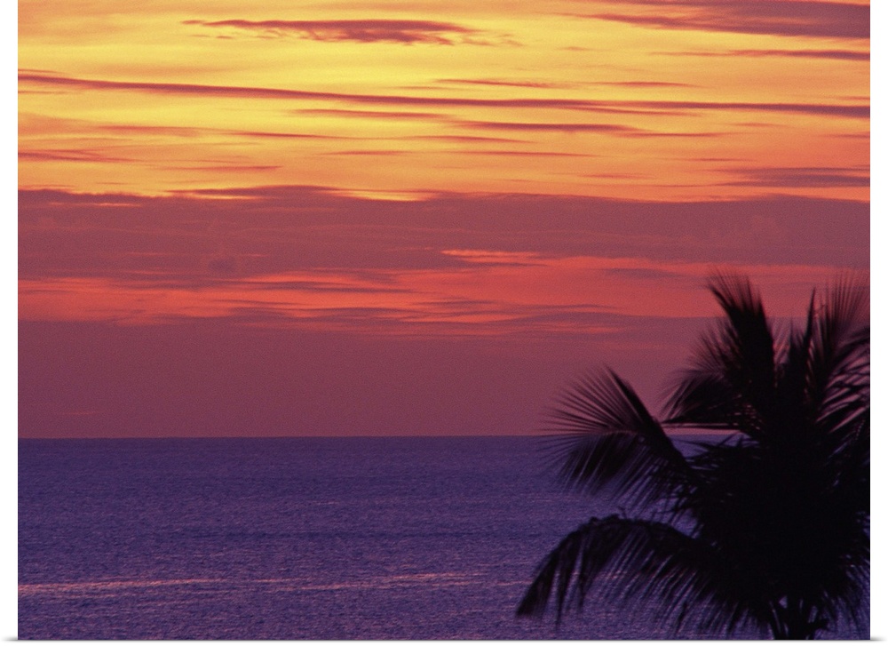 Purple sea with orange sunset