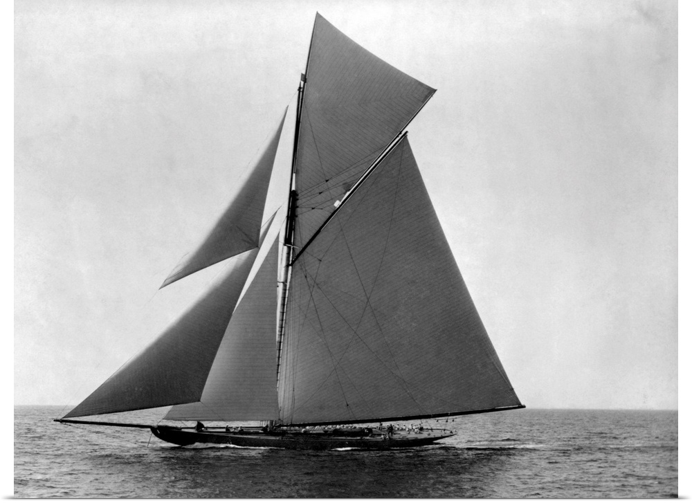 The fully rigged sloop Shamrock sails in the Atlantic off New England.