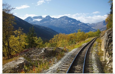 Railroad tracks rounding a bend, Skagway, Alaska, USA