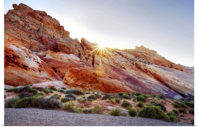 Rainbow colored rocks at sunset in Valley of Fire, Nevada, USA.