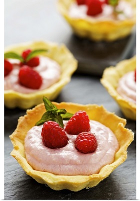 Raspberry tarts, close-up