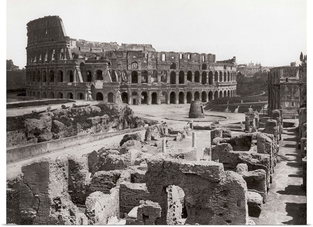 Rome, Italy: A general view of the ruins surrounding the ancient Colosseum and the Colosseum itself, built AD 65-80, under...