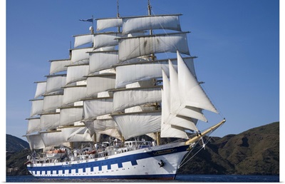 Royal Clipper sailing ship under full sail in Mediterranean Sea