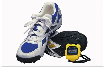 Running shoes and stopwatch
