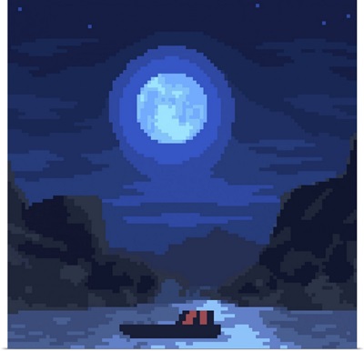 Rural Lake Night Pixel Art