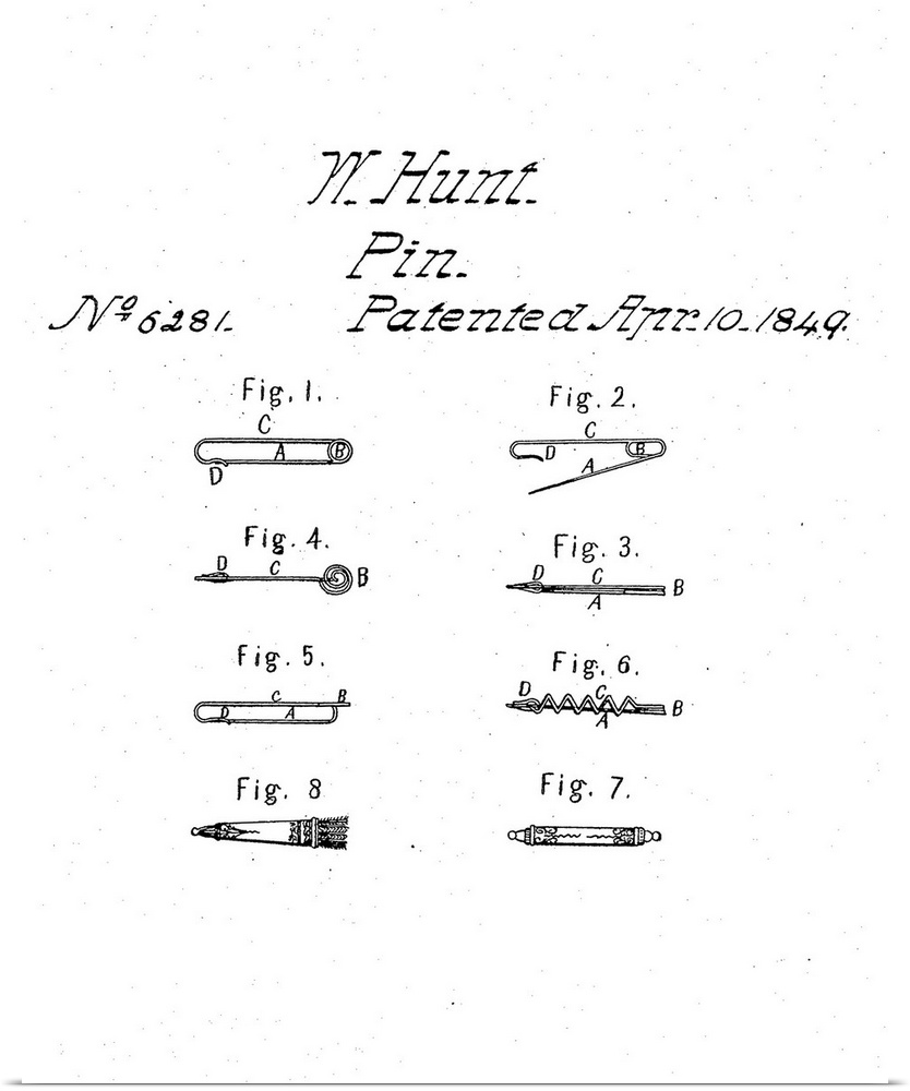 Walter Hunt's original patent for the first safety pin