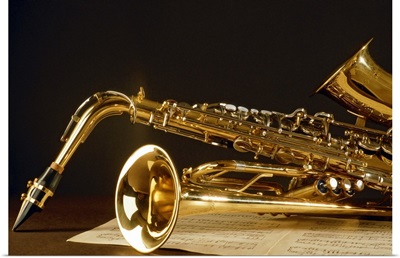 Saxophone with music sheet