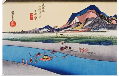 Scenery of Odawara in Edo Period, Painting, Woodcut, Japanese Wood Block Print