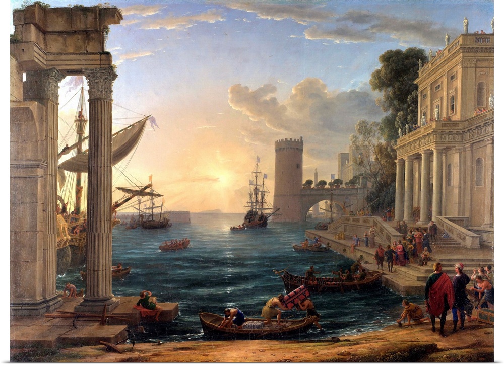 Claude Lorrain (French, 1600-1682), Seaport with the Embarkation of the Queen of Sheba, 1648, oil on canvas, 194 x 149 cms...