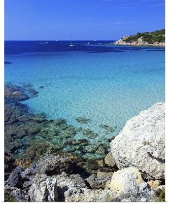 Seascape in summer at Grand Sperone beach near Bonifacio. Corsica, France