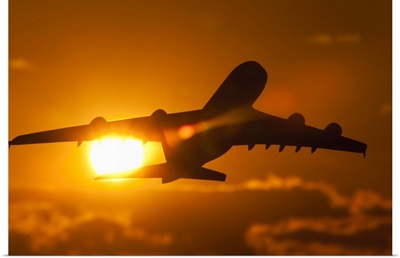 Silhouette of a commercial  aeroplane