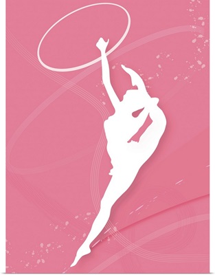 Silhouette of a female gymnast performing with a plastic hoop