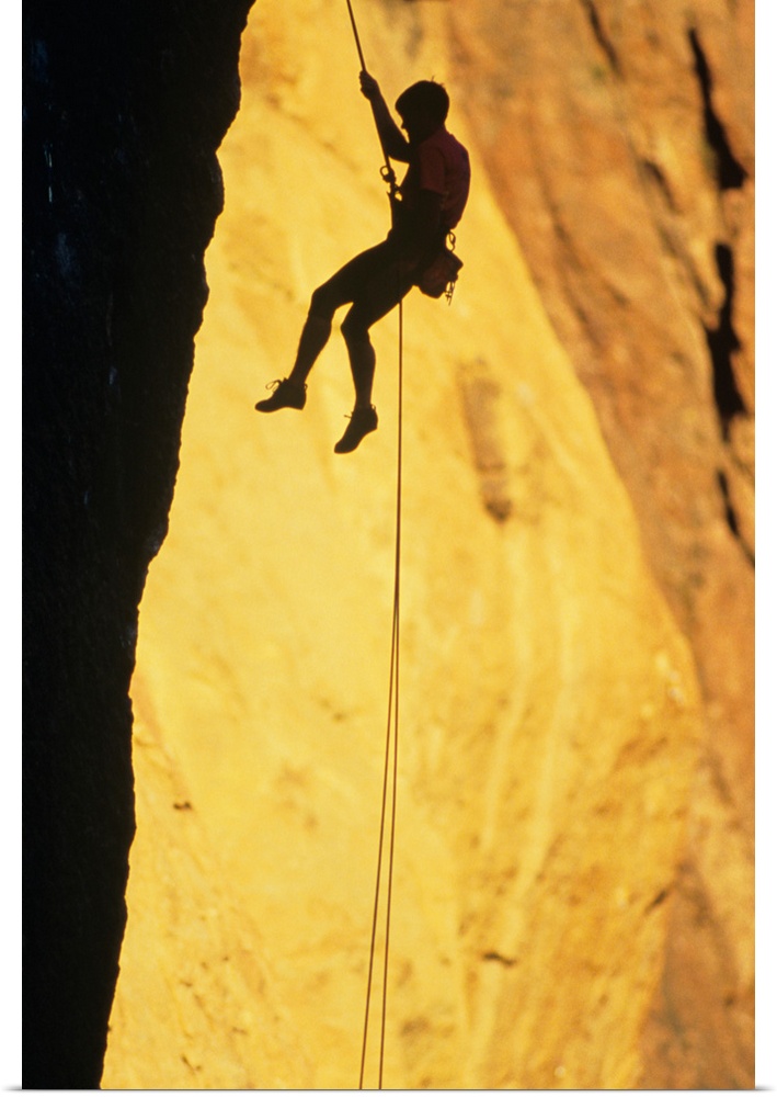 Silhouette of rock climber on Smith Rock, Oregon, USA
