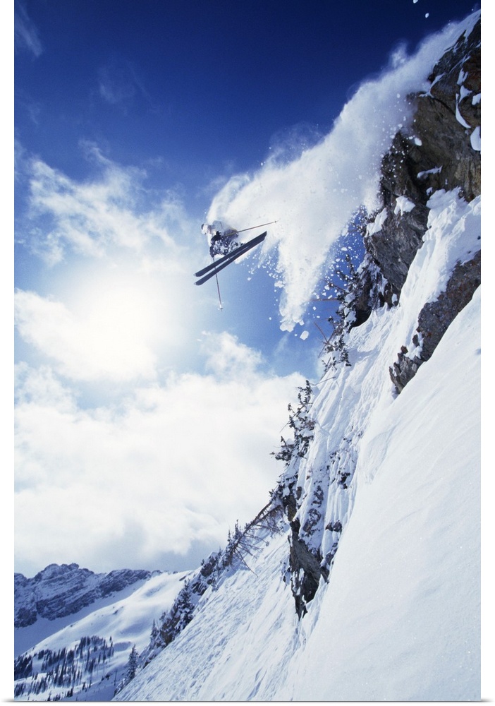 Ski Jumper Leaving a Powder Trail