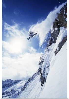 Ski Jumper Leaving a Powder Trail