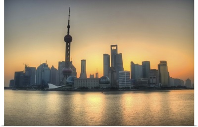 Skyline in Shanghai and Bund, which is across Huangpu River from Pudong.