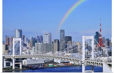 Skyline of Tokyo and Rainbow bridge, Tokyo Prefecture, Honshu, Japan