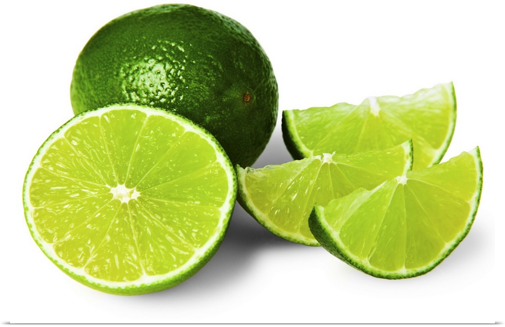 Sliced lime wedge, on white background, cut out