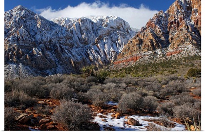Snow-capped mountains at Red Rock canyon near Las Vegas, NV.