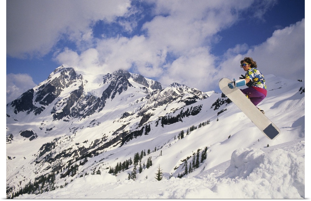 Snowboarder in air, Mount Baker, Washington, USA