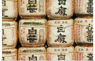 Stacked containers with Kanji symbols