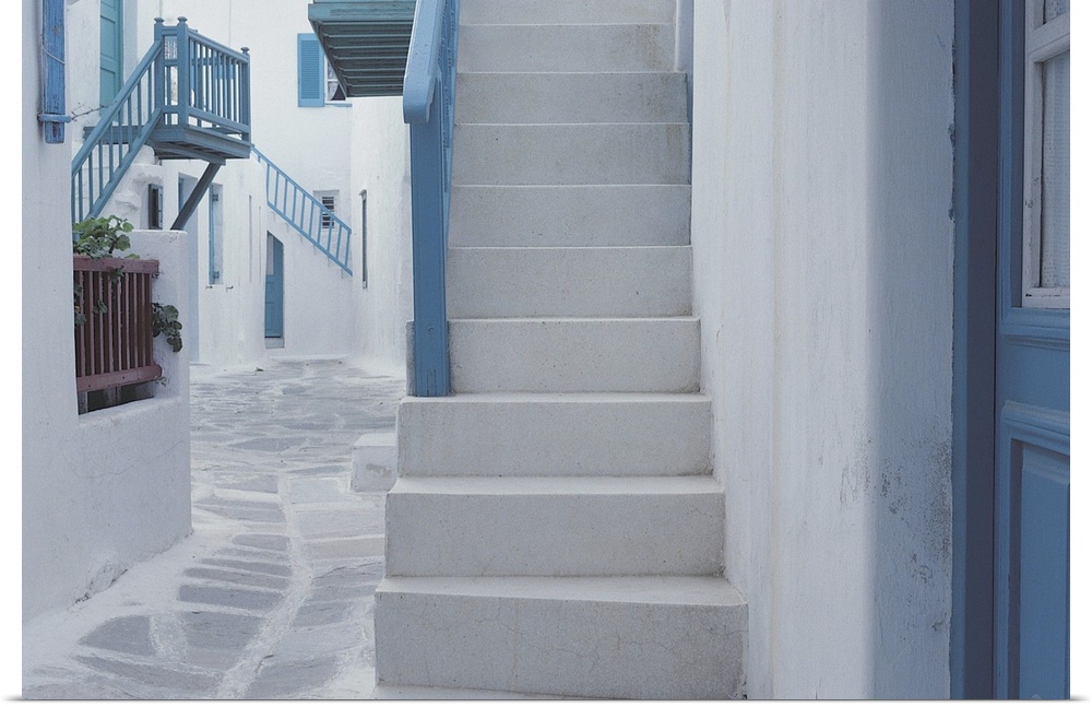 Stairs on side of building , Mikonos , Greece