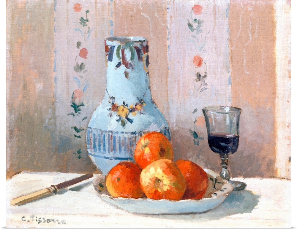 Camille Pissarro (French, 18301903), Still Life with Apples and Pitcher, 1872, oil on canvas, 18 1/4 x 22 1/4 in (46.4 x 5...