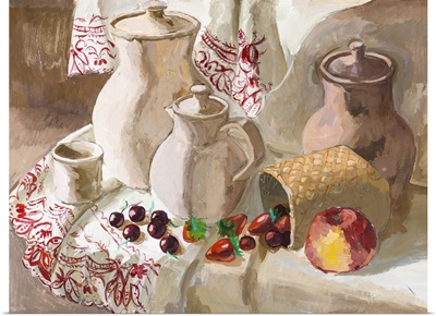 Still Life With Earthenware Jugs And Fresh Berries