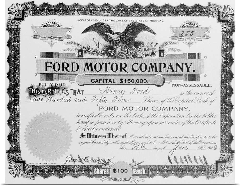 The 255 shares of Ford Motor Company stock owned by Henry Ford represented one-half of the experimental work, contracts, p...