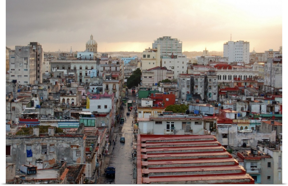 Roofs of old houses in sunset before storm in center of Havana, Cuba.
