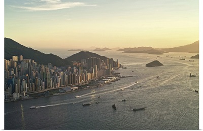 Sunset of Hong Kong Victoria harbor.