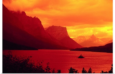 Sunset Over Lake In Glacier National Park