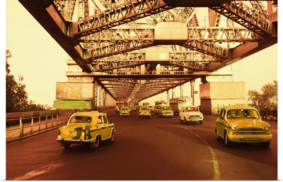 Taxis on a bridge, Howrah Bridge, Kolkata, West Bengal, India