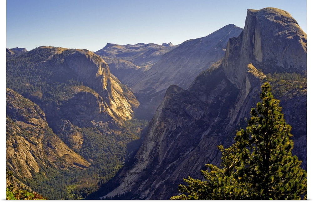 View of Tenaya Canyon in middle and Half Dome to right at Yosemite national park, California.