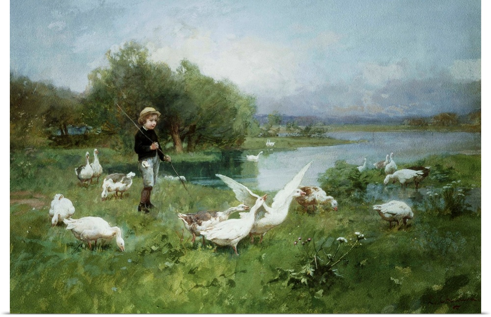 Tending The Geese By Luigi Chialiva