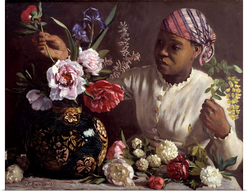 The black woman with peonies. Painting by Frederic Bazille (1841-1870), 1870. 0,6 x 0,75 m. Fabre Museum, Montpellier, France