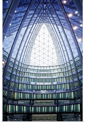 The central glass atrium of The Point at Paddington Basin, London, England