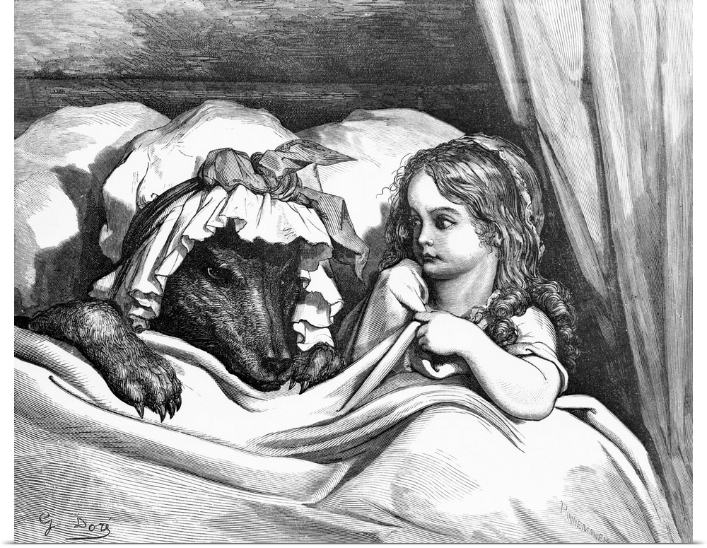 An illustration from the fairy tale Little Red Riding Hood by Charles Perrault.