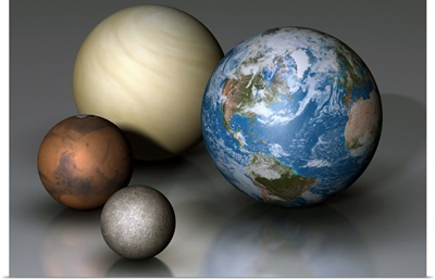 The four terrestrial planets compared in scale