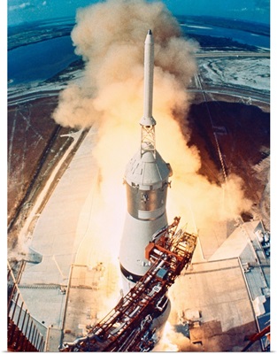 The launch of a space rocket