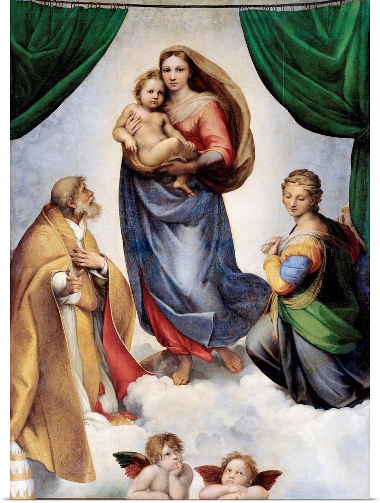 Raphael (Italian, 1483-1520), The Sistine Madonna, 1512-13, oil on panel, 269.5 x 201 cm (106.1 x 79.1 in), Staatliche Kun...