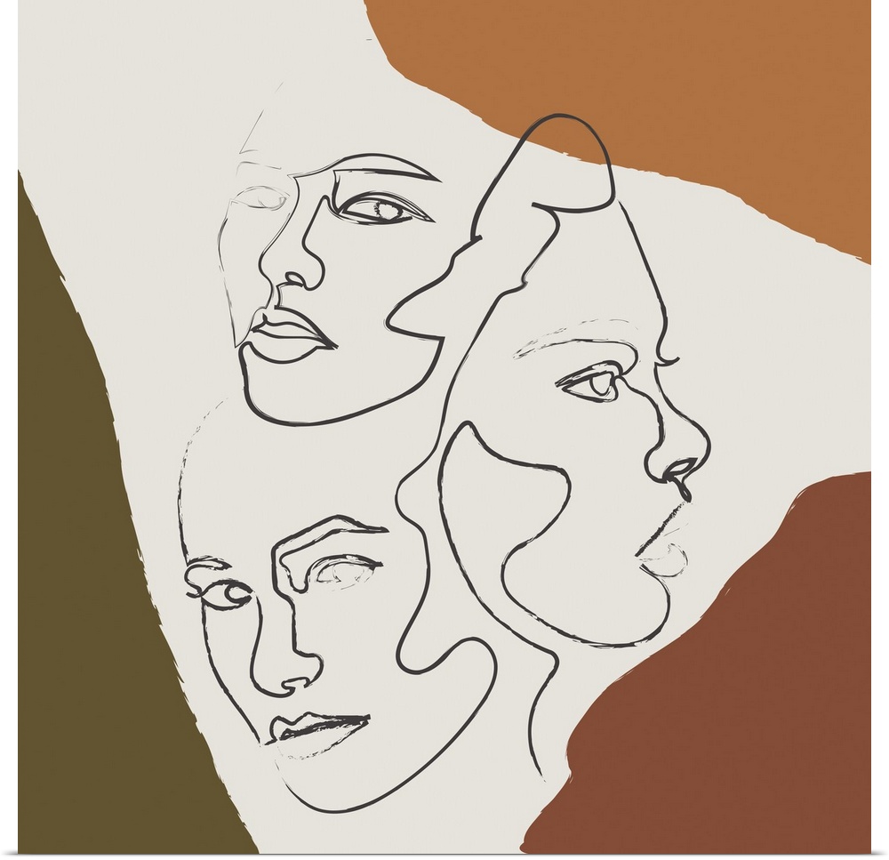 Contemporary line drawing of three women.
