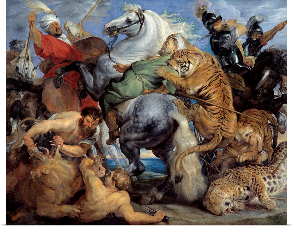 The Tiger Hunt. Painting by Peter Paul Rubens (or Petrus Paulus) (1577-1640), Flemish School, c. 1616. Oil on canvas. 2,56...